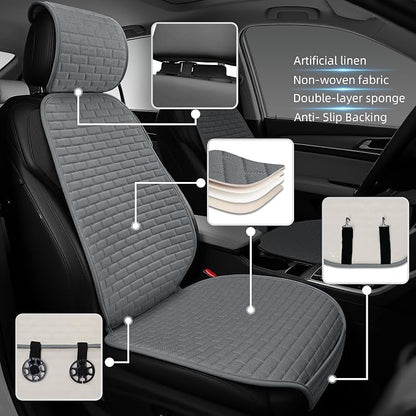 2Pcs Dark Gray Linen Car Seat Covers Front Seats Covers for Van SUV Truck | Breathable Cloth Fabric Durable Non-Slip Car Seat Protector - Image 2