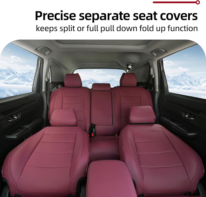 Lolcar CRV Seat Covers Custom Fit for Honda CRV 2023 2024 2025 2026 Leather Car Seat Cover Full Set for Trucks SUV,Waterproof Car Seat Cushion,Faux Leather (Burgundy) - Image 4