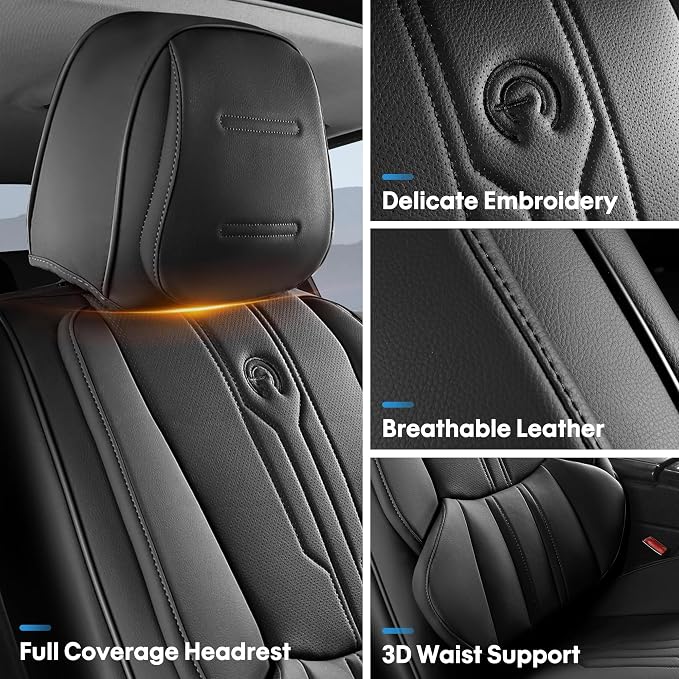 AOOG Car Seat Covers Custom Fit for Ford F150 2009-2026, Faux Leather Seat Cover Set for 2017-2025 F250 F350 F450, Accomodating Regular Cab Super Cab Super Crew Pickup Truck Cushions(Black, Full Set) - Image 4