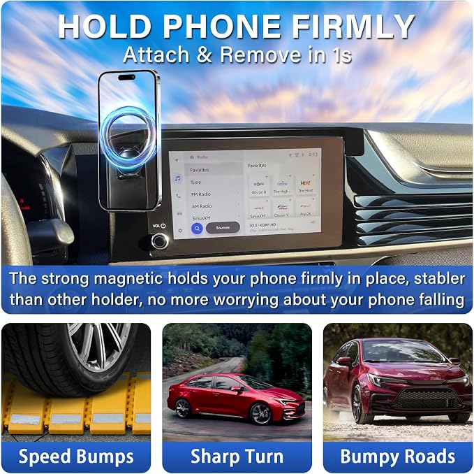 Car Phone Holder for Toyota Camry LE/SE 2025-2026 Accessories 8-inch Screen | Magsafe Strong Magnetic Phone Mount for iPhone, 360° Hands-Free No Air Vent Blockage One-Hand Operation Stable Stand - Image 7