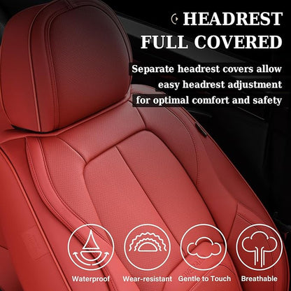 Coverado Seat Covers, Car Seat Covers Front Seats, Premium Nappa Leather Seat Covers for Cars, Waterproof Car Seat Protector with Lumbar Support, Front Seat Covers Universal Fit for Most Cars (Red) - Image 5