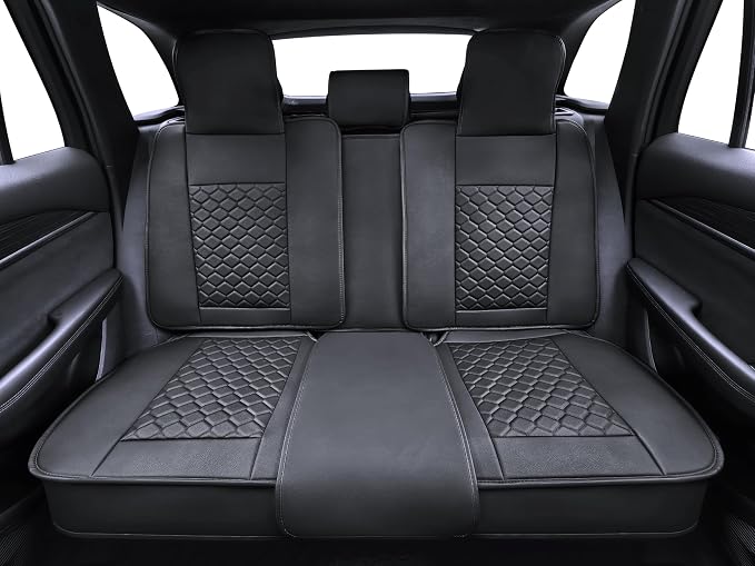 Elantrip Car Seat Cover Full Set Leather Waterproof Front Rear Black | 5-piece full set in premium black leather — 2 front + 3 rear, full cabin protection - Image 7