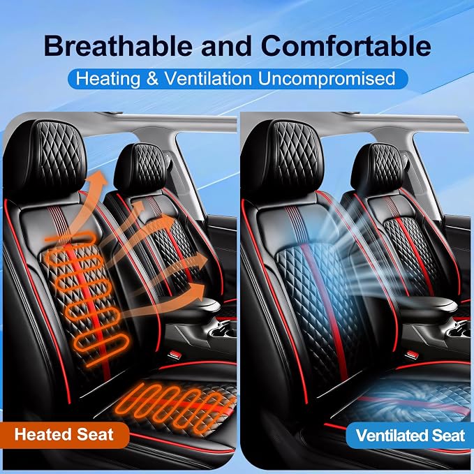 Fit Sonata Seat Covers Custom Fit for Hyundai Sonata 2007-2026, Full Set | Premium Leather Full Coverage Protectors, Waterproof, Breathable, Scratch Resistant, Easy Wipe, Airbag Compatible, RedTrim - Image 5