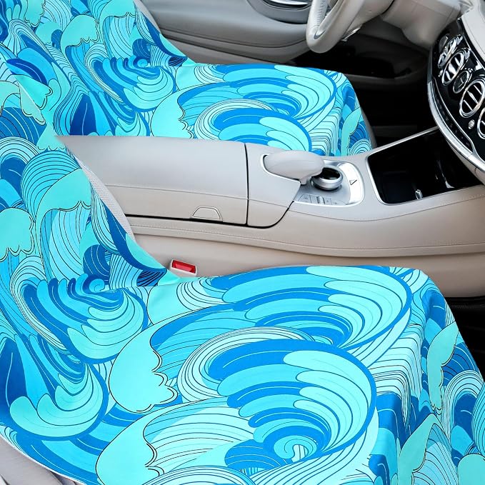 Hahafelt 2 Pack Car Seat Towel Cover with Storage Bag, Waves | 63 x 32 in Car Towel Seat Cover Non Slip Waterproof, Gym Workout Swimming Running, Machine Washable Sweat Absorbent Protector - Image 4