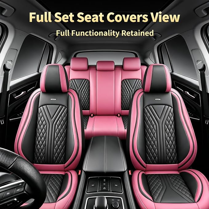for Subaru Ascent 2019-2026 Car Seat Covers, Full Set, Pink | Luxury Full Coverage Leather Seat Protectors, Waterproof Breathable, Non-Slip, Easy to Install, Airbag Compatible, All-Season - Image 3