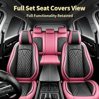 for GMC Terrain 2010-2025 2026 Car Seat Covers, Full Set, Pink | Luxury Full Coverage Leather Seat Protectors, Waterproof Breathable, Non-Slip, Easy to Install, Airbag Compatible, All-Season - Image 3