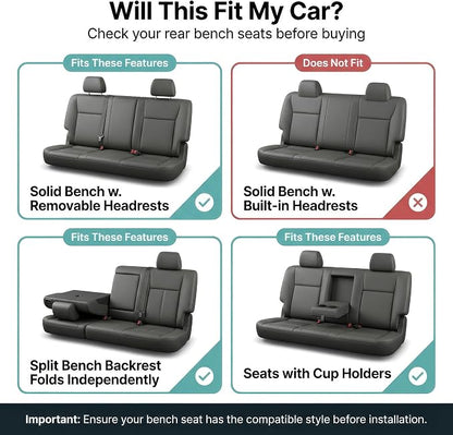 FH Group Universal Car Seat Covers Rear Set for SUV Truck Sedan Vans | 3D Textured Breathable Fabric Seat Cover Set with Airbag Compatible Split Bench Protector Interior Upgrade - Black - Image 2