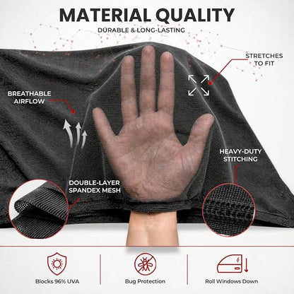 XL/Car Side Window Shades for SUV. 8 Sizes/2 Pack. Stretch-to-Fit Mesh for Rear Windows Up to H:20" x W:46". Sun, Heat & Bugs Protection, Blocks 96% UVA. Camping Windows Screens | Qualizzi® - Image 6