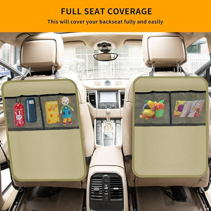 2 Pack Kick Mat Backseat Protector,Back Seat Cover for Kids,Car Seat Back Protectors with 2 Pocket Storage Organizer for Car, SUV, Minivan or Truck Seats (Beige) - Image 6