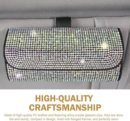 Bling Sunglasses Holder for Car Sun Visor, Rhinestone Auto Eyeglasses Mount Clip Organizer, Leather Sunvisor Sunglasses Storage Case, Universal Glasses Holder Clips for SUV, Sedan, Van (AB) - Image 4