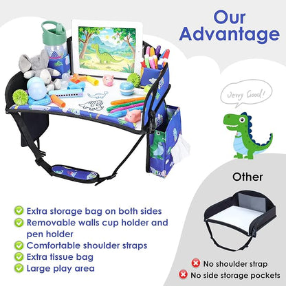 Kids Travel Tray for Toddler Car Seat, Road Trip Activities for Kid | Toddler Car Activities with No-Drop iPad Holder Stand, Roadtrip Essentials with Dry Erase Board & Cooler Cup Holder, 2PC - Image 7