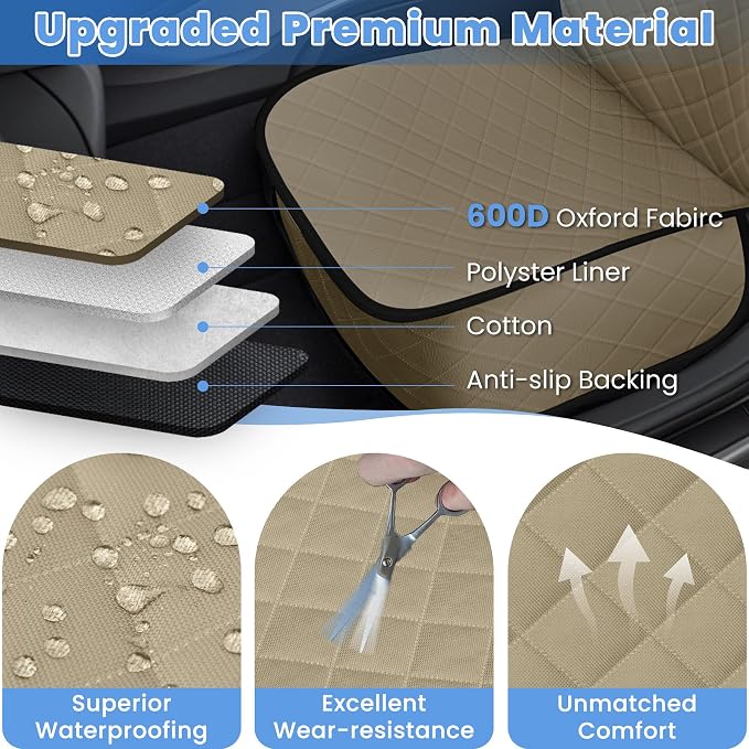 ELONGRIVER Dog Car Seat Covers, Waterproof Front Seat Cover | Scratch-Proof, Nonslip Pet Passenger Seat Cover Protector, Universal Fit for Cars Trucks SUVs, Large Size 1 Pack, Khaki - Image 3