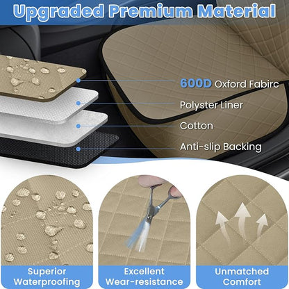 ELONGRIVER Dog Car Seat Covers, Waterproof Front Seat Cover | Scratch-Proof, Nonslip Pet Passenger Seat Cover Protector, Universal Fit for Cars Trucks SUVs, Standard Size 1 Pack, Khaki - Image 3