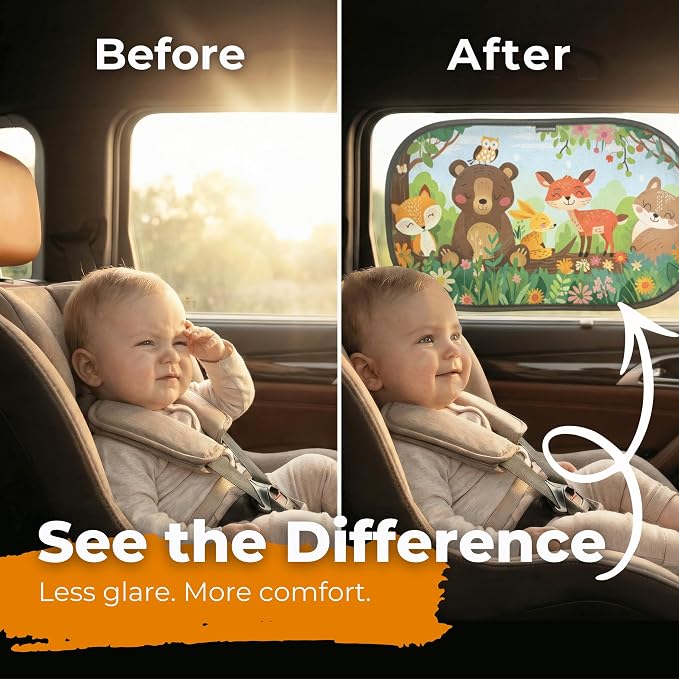 CARAMAZ Car Window Shade for Baby with Certified UV-Protection 2 Pack - 20"x12" - Image 3