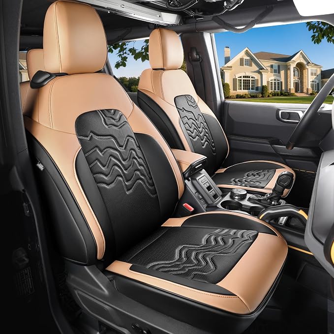 Red Rain Seat Cover Full Set for Ford Bronco 2 Door Seat Covers 2021-2026 | Waterproof Leather Car Seat Cover Black and Orange Auto Seat Cushion Protector (Bronco 2Door-Black+Orange) by RedRain