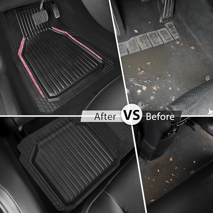 CAR PASS Pink Heavy Duty Rubber Floor Mats for Car, Waterproof Liner Deep Dish Bling Car Mats Full Sets, Universal Trim to Fit for SUV Truck Sedans Vans, All Weather Floor Mats, Pink Sparkly - Image 6