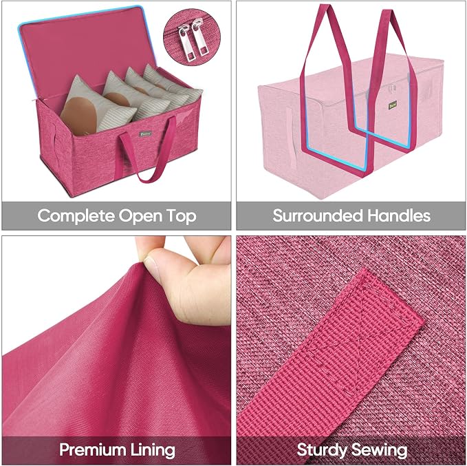 BALEINE Extra Large Storage Tote with Zippers & Carrying Handles, Heavy-Duty Oxford Fabric Moving Bags for Laundry, Space Saving, Storage, Berry Red - Image 4
