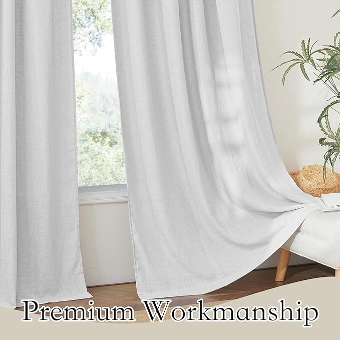 RYB HOME Linen Sheer Curtains for Kitchen, Casual Wave Texture Semi Sheer Curtains for Bedroom/Bath, Privacy Window Curtains for Home Office, Dove Grey, 52 x 45 Each Panel, 2 Pieces - Image 4