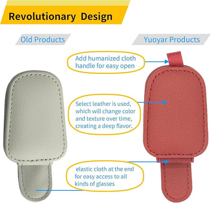 Yuoyar Magnetic Leather Sunglasses Holder for Car, 2 Packs (Red) | Magnetic Car Visor Accessories - Image 2