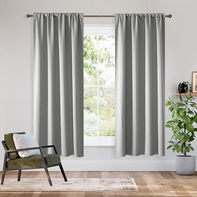 RYB HOME Bedroom Blackout Curtains 54 inches Long, 100% Blackout | Thermal Insulated, Noise Reducing, Curtains for Living Room Nursury, For Sleep, W42 x L54, Biscotti Beige by RYBHOME