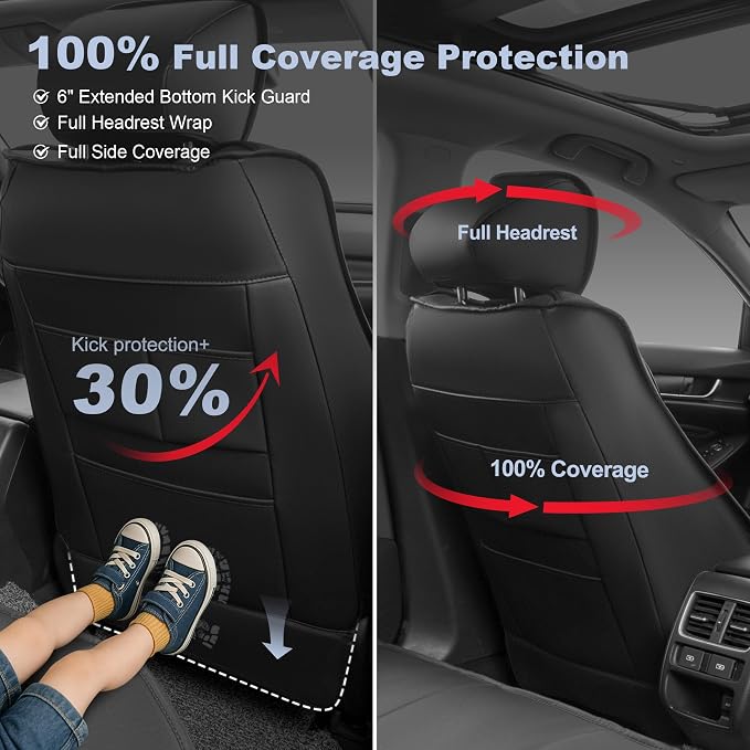 IKABEVEM Car Seat Covers Custom Fit for Honda Accord 2018-2022 Full Set | Waterproof Faux Leather,Scratch Resistant,Fully Wrapped,Easy to Install & Wipe Clean,Black Interior Seat Protector - Image 6