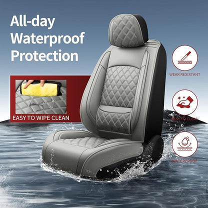 Car Seat Covers for GMC Acadia 2007-2026, Full Set, Gray | Luxury Full Coverage Leather Seat Protectors, Waterproof Breathable, Non-Slip, Easy to Install, Airbag Compatible, All-Season - Image 2