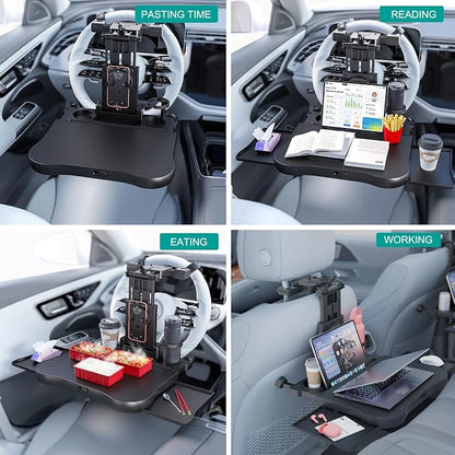 Car Steering Wheel Tray Back Seat Tray,Extension Steering Wheel Desk Car Food Eating Tray Table,Car Laptop Desk with Phone/Tablet/Cup Holder for SUVs,Trucks & Vans - Image 4