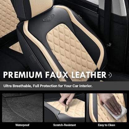 Coverado Car Seat Covers Front Seats, Durable Waterproof Faux Leather Full Set with Rear Protectors, Classic Easy-Clean Interior for Most Vehicles – BlackBeige - Image 4