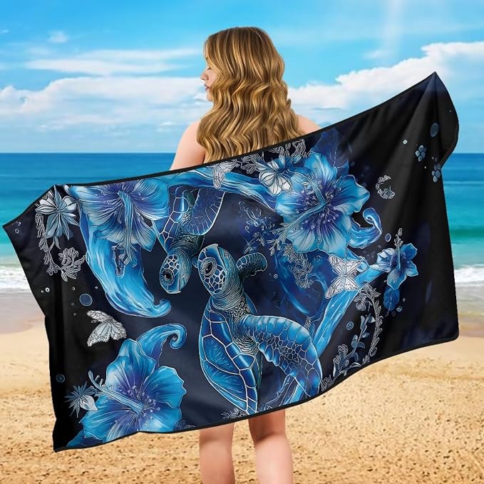 Ocean Sea Turtle Car Seat Cover Sweat Car Seat Towel Cover After Gym with Storage Bag Sea Turtle Flower Auto Front Seat Protector Universal Non Slip Waterproof Sweat Towel Protector - Image 5