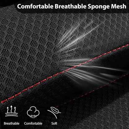 CAR PASS Mesh Leather Car Seat Covers Full Set,Breathable Mesh Faux Leather Seat Covers for Car, Universal Fit for SUV Truck Sedan Automotive, Airbag Compatible, Black and Red - Image 8