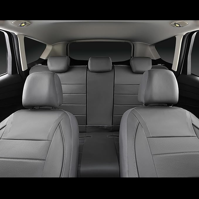 CAR PASS Piping Faux Leather Car Seat Cover Full Set,Grey Breathable Leather Seat Covers for Cars, Airbag Compatible,Universal Fit for SUVs,Van,Sedans,Small Trucks (Full Set, All Gray) - Image 4