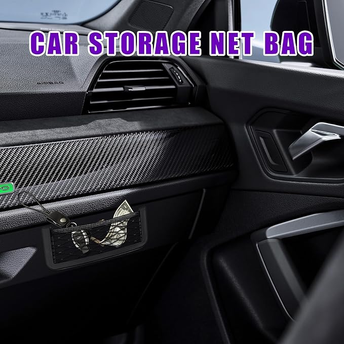 Dickno 2 PCS Car Pocket Phone Net, Universal Seat Side Storage Net Bag with Double Sided Tape, Automotive Frame Storage Net Pocket, Vehicle Interior Organizer for Phone Purse Bag - Image 6