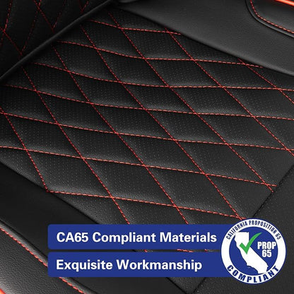 EKR Ram 1500 Seat Covers Custom Fit for (Quad Cab) RAM 1500 Classic Tradesman/Warlock/SLT/Express 2019-2024,Waterproof Black Car Seat Cover for Trucks Full Set-Faux Leather(Black with Red Piping) - Image 4