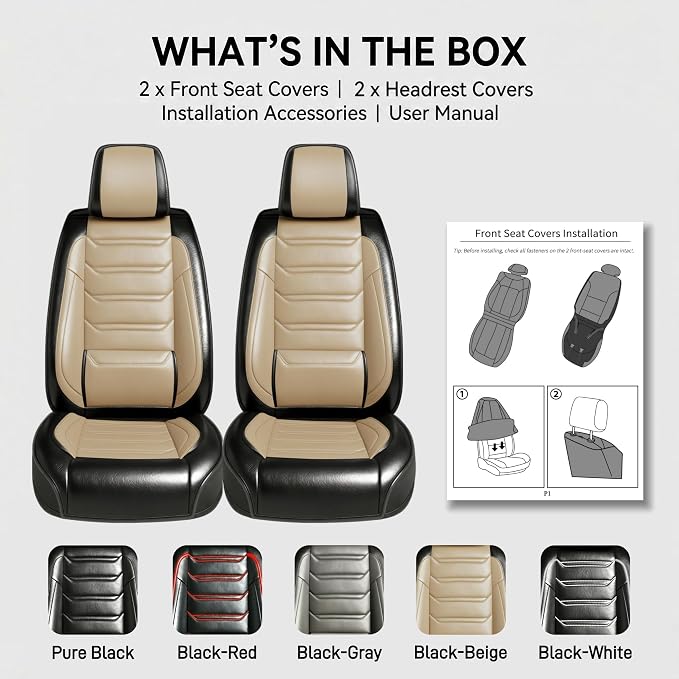 Fit Patriot Seat Covers Custom Fit for Jeep Patriot 2007-2017, Front Pair | Premium Leather Full Coverage Protector, Waterproof, Breathable, Scratch Resistant, Easy Wipe, Airbag Compatible, Black+Beige - Image 9