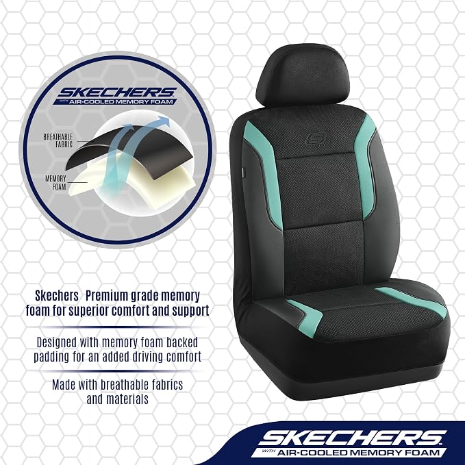 Skechers Memory Foam Car Seat Covers, Air Cool Mesh Thick Seat Covers, Car Seat Full Sets, Airbag Compatible, Automotive Comfort Protection for Most Cars,Vans,Trucks, SUVs,Green - Image 5