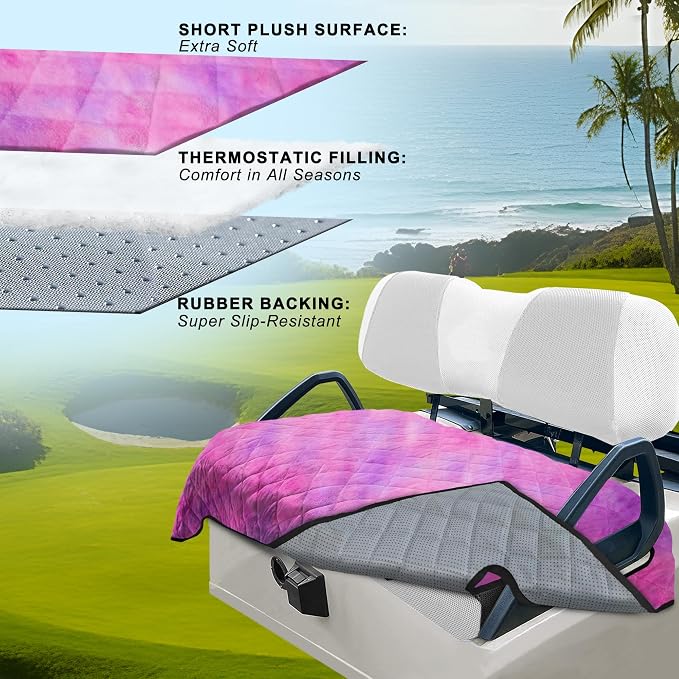 YOKYHOM Golf Cart Seat Covers, Thick Plush & Non-Slip Backing, Pink Purple | Heat & Cold Protection, All-Season Comfort, 51 x 30.5 in, Fits Most 2 & 4 Passenger EZGO, Club Car, Yamaha & Icon Carts - Image 2