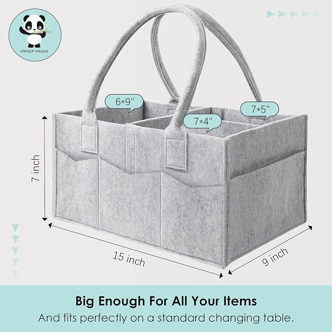 HIPHOP PANDA 2-Pack Diaper Caddy Organizer - Newborn Essentials Baby Registry Must Haves - Sturdy Nursery Storage Bin & Portable Car Caddy for Diapers & Wipes - Grey/Oatmeal Gift Set - Image 6