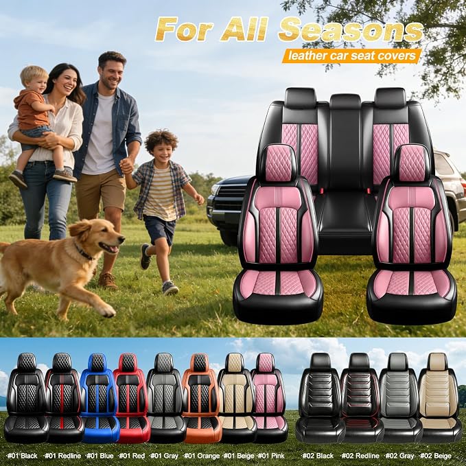 Fit Mazda 6 Seat Covers Custom Fit for Mazda 6 2007-2021, Full Set | Premium Leather Full Coverage Protectors, Waterproof, Breathable, Scratch Resistant, Easy Wipe, Airbag Compatible, Black+Pink - Image 9