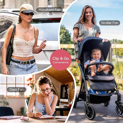 Portable Clip-On Mini Fan, Personal Handheld Fan for Stroller w/ LED Screen | Hands-Free, 360°Rotatable Clip, Turbo 13500RPM,4 Wind,USB Rechargeable, Travel Lash Beach Concert Ideal, Gifts for Women Girl - Image 3