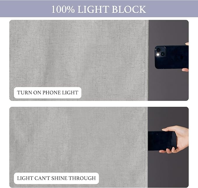 RYB HOME Natural Linen Textured French Door Window Curtains 100% Blackout | Self Adhesive, Thermal Insulated Privacy Energy Saving, Shades for Nursery Office Patio Glass Door, W26 x L80, 1 Panel - Image 4