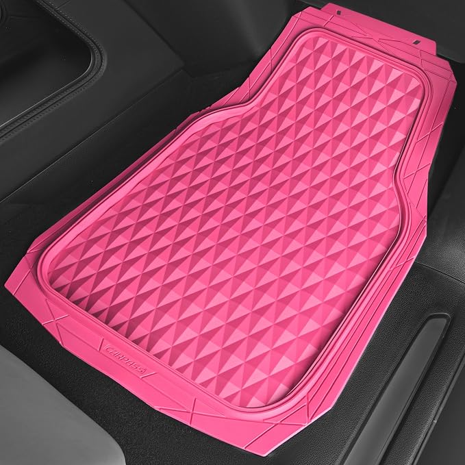CAR PASS Heavy Duty Rubber Pink Car Floor Mats, Deep Dish All-Weather Full Set Durable Anti-Slip 3D Rhombus Waterproof Trim to Fit Liner Universal Fit Automotive,Sedan,SUV,Truck, 3 Pcs Hot Pink - Image 8