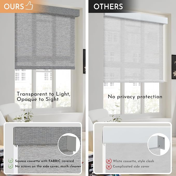 Persilux Light Filtering Roller Shades for Window Blinds,Cordless,Linen Fabric,Thermal Insulated Fabric UV Protection Shades for Home,Office,Bedroom,Door,Light Filtering-Grey,33 1/2" W X 64" H - Image 4