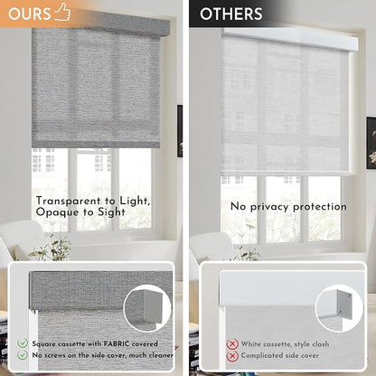 Persilux Light Filtering Roller Shades for Window Blinds,Cordless,Linen Fabric,Thermal Insulated Fabric UV Protection Shades for Home,Office,Bedroom,Door,Light Filtering-Grey,33 1/2" W X 64" H - Image 4