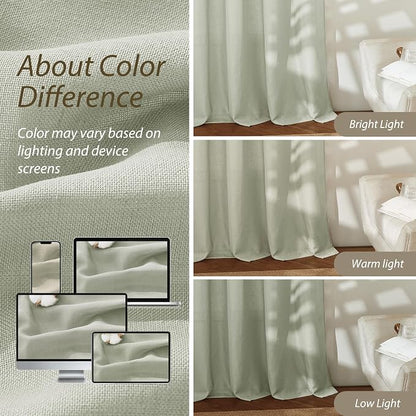 RYB HOME Linen Sheer Curtains 2 Panels for Living Room, Semi Transparent Privacy Drapes with Rod Pocket Farmhouse Style Window Treatments for Bedroom, Sage Green, 52" W x 102" L - Image 4
