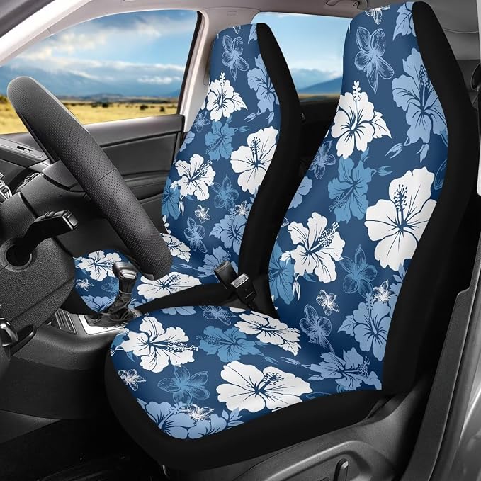 Hawaiian Flowers Front Car Seat Cover 2 Pcs Breathable Car Seat Covers for Front Seats Removable Automotive Accessories Easy Installation Universal Fit for Cars SUVs Sedans - Image 4