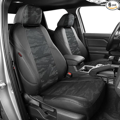 EKR Tacoma Car Seat Covers Custom Fit for Toyota Tacoma (Petrol) 2024 2025 2026 DoubleCab/CrewCab SR/SR5/TRD Sport/TRD Off-Road/Limited-Truck Seat Cover Full Set,Faux Leather(Black/Gray Camo A122) by EKR