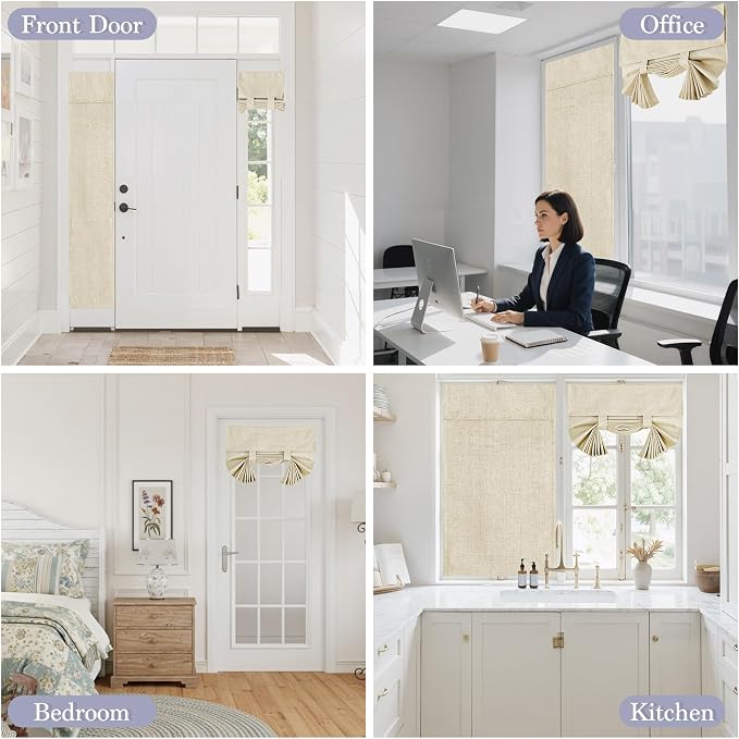 RYB HOME 100% Blackout Curtains Sidelight Window, Linen Textured | Linen Textured, Block Views, Privacy Sidelight Blids, For Glass Door School Office Nursery, W12 x L69, Beige, 1 Panel - Image 9
