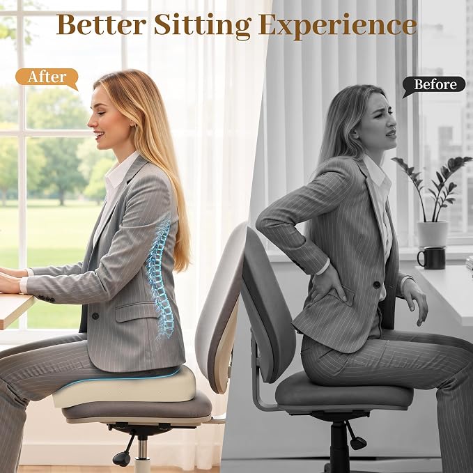 TranquilRelax Memory Foam Seat Cushion for Office Chair, 3-Inch, Khaki | Medium-firm Support for Long Sitting, Washable Mesh Cover, Non-slip Base, Perfect for Car Seats & Short Drivers - Image 5