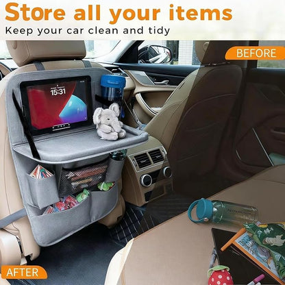 Backseat Car Organizer with Tray, 9 Storage Pockets Back Seat Protector with Foldable Tablet Holder, Waterproof Back of Seat Kick Mats for Kids Adult, Travel Accessories, Gray - Image 5