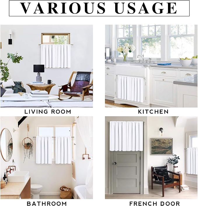 RYB HOME Short Curtains for Bedroom, Room Darkening, Rod Pocket | Thermal Insulated,Summer Heat Light UV Blocking,Triple-weave Fabric,Nursery Kitchen Bathroom,W42 x L48,Pure White,2 Panels - Image 5
